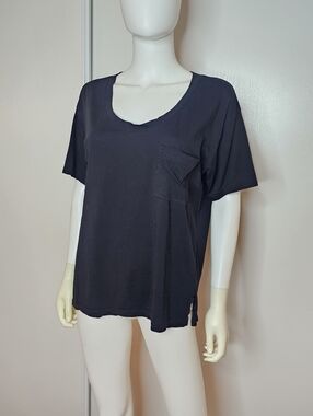 Lou & Grey Black Short-Sleeve Relaxed Pocket Tee Oversized Size XS